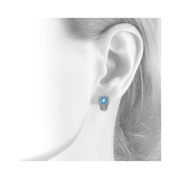 4.00Carat Blue Topaz & 0.10Carat Diamond Earrings - Picture 3 of 4